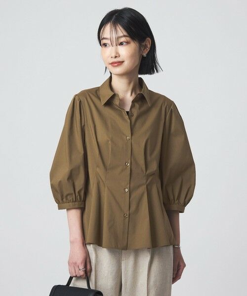 green label relaxing / グリーンレーベル リラクシング シャツ・ブラウス | ウエスト タック フレア シャツ(OLIVE)