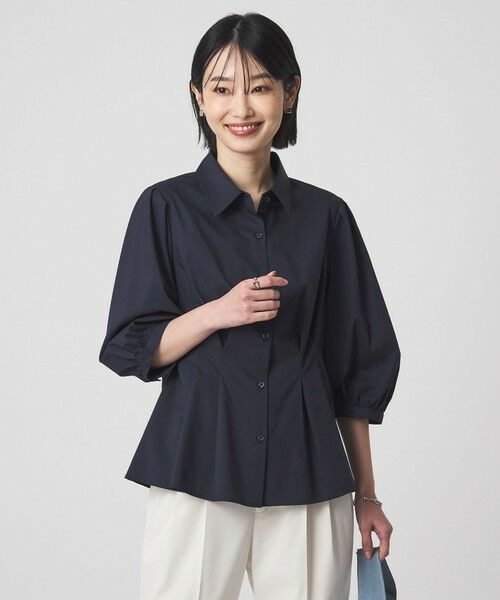 green label relaxing / グリーンレーベル リラクシング シャツ・ブラウス | ウエスト タック フレア シャツ(NAVY)