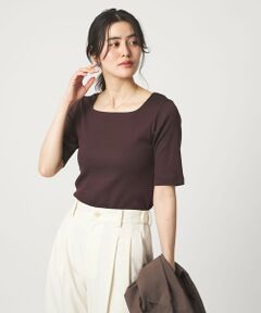 green label relaxing / グリーンレーベル リラクシング カットソー | ブライトリブ スクエアネック 5分袖 プルオーバー カットソー