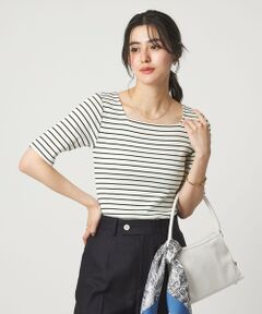 green label relaxing / グリーンレーベル リラクシング カットソー | ブライトリブ スクエアネック 5分袖 プルオーバー カットソー