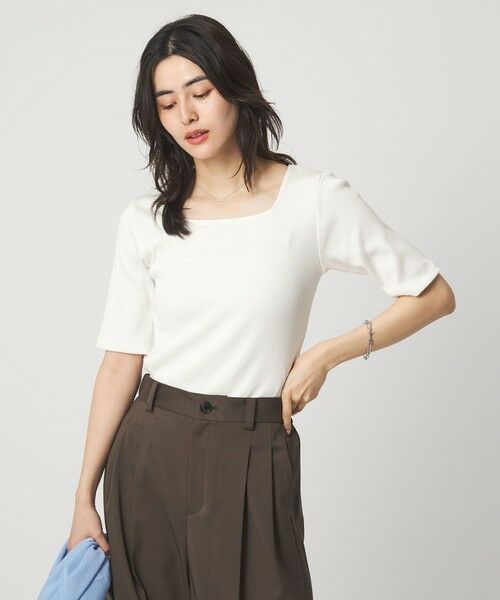 green label relaxing / グリーンレーベル リラクシング カットソー | ブライトリブ スクエアネック 5分袖 プルオーバー カットソー | 詳細1