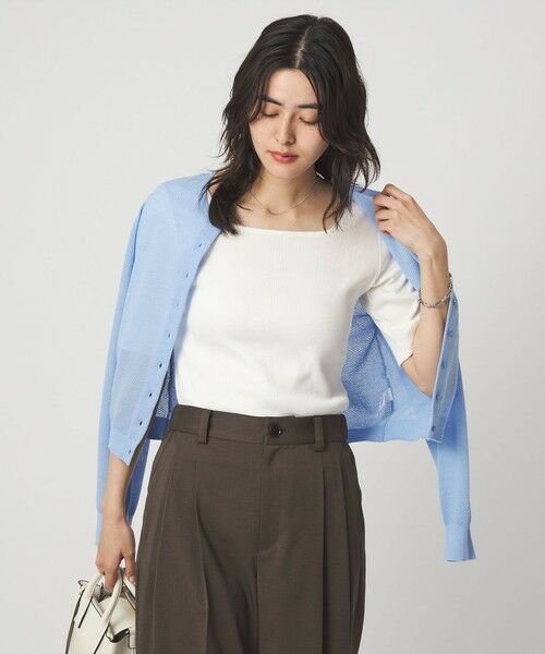 green label relaxing / グリーンレーベル リラクシング カットソー | ブライトリブ スクエアネック 5分袖 プルオーバー カットソー | 詳細3