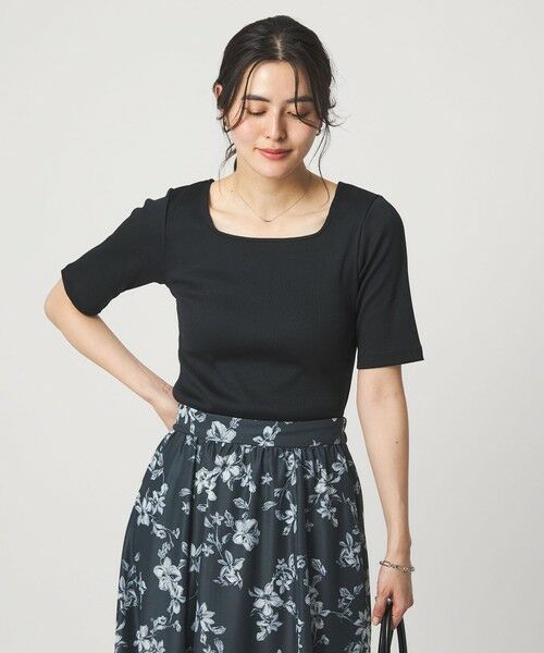 green label relaxing / グリーンレーベル リラクシング カットソー | ブライトリブ スクエアネック 5分袖 プルオーバー カットソー | 詳細8