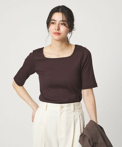 green label relaxing / グリーンレーベル リラクシング カットソー | ブライトリブ スクエアネック 5分袖 プルオーバー カットソー | 詳細11
