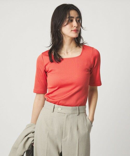 green label relaxing / グリーンレーベル リラクシング カットソー | ブライトリブ スクエアネック 5分袖 プルオーバー カットソー | 詳細23