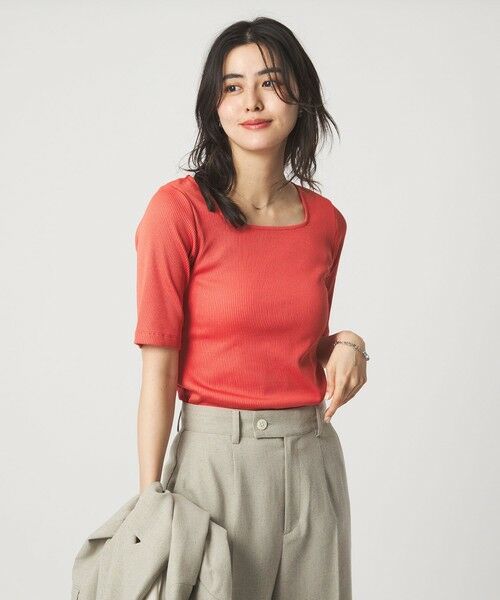 green label relaxing / グリーンレーベル リラクシング カットソー | ブライトリブ スクエアネック 5分袖 プルオーバー カットソー | 詳細24