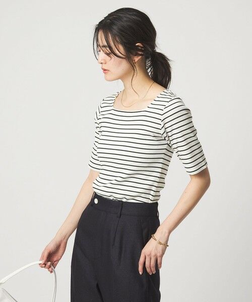 green label relaxing / グリーンレーベル リラクシング カットソー | ブライトリブ スクエアネック 5分袖 プルオーバー カットソー | 詳細28