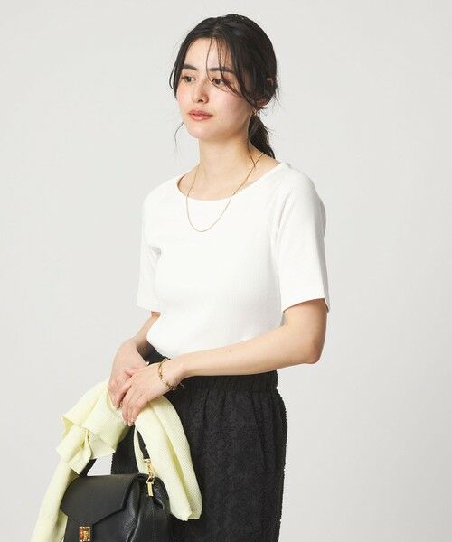 green label relaxing / グリーンレーベル リラクシング カットソー | ブライトリブ ボートネック 5分袖 プルオーバー カットソー | 詳細1