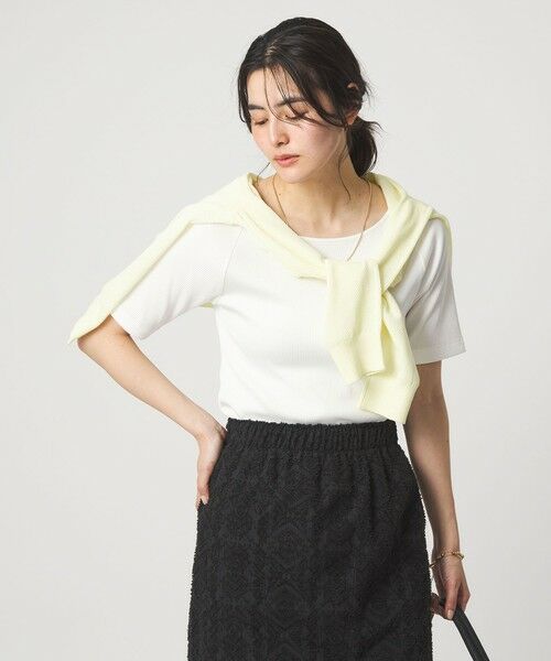 green label relaxing / グリーンレーベル リラクシング カットソー | ブライトリブ ボートネック 5分袖 プルオーバー カットソー（OFF WHITE）