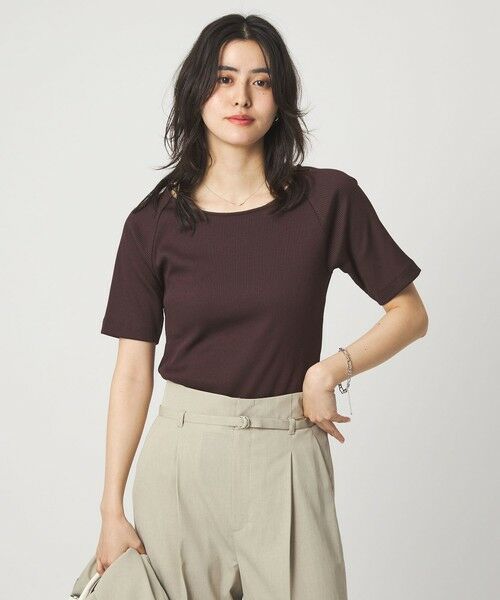 green label relaxing / グリーンレーベル リラクシング カットソー | ブライトリブ ボートネック 5分袖 プルオーバー カットソー（DK.BROWN）