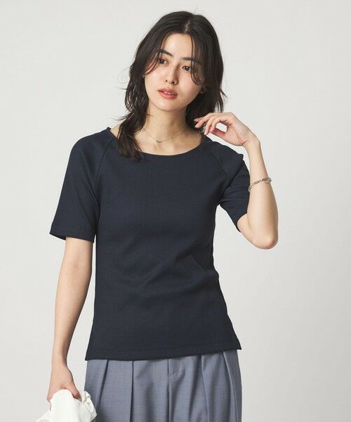 green label relaxing / グリーンレーベル リラクシング カットソー | ブライトリブ ボートネック 5分袖 プルオーバー カットソー（NAVY）