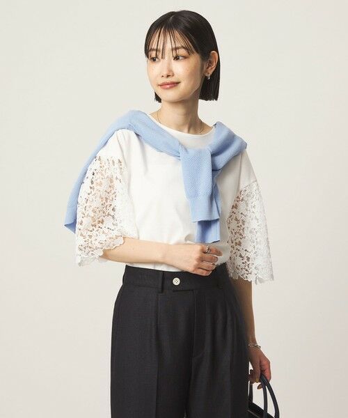 green label relaxing / グリーンレーベル リラクシング カットソー | 袖レース ドッキング プルオーバー カットソー | 詳細1