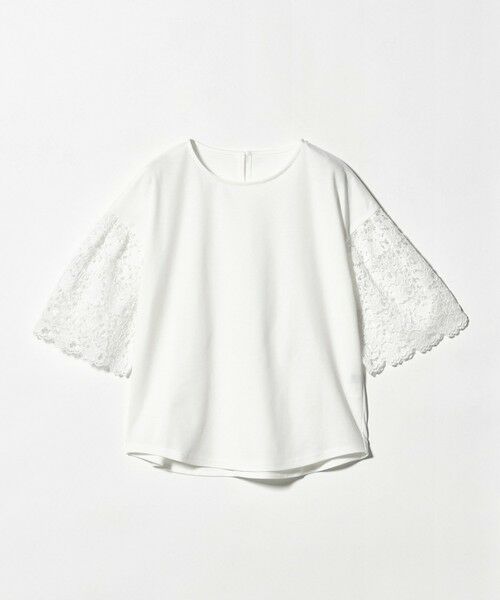 green label relaxing / グリーンレーベル リラクシング カットソー | 袖レース ドッキング プルオーバー カットソー（WHITE）