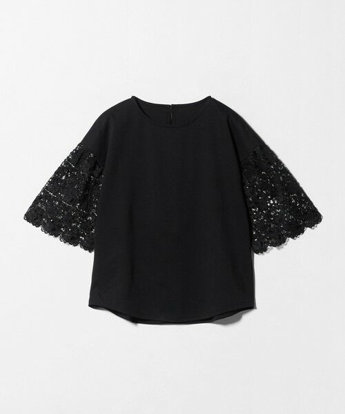 green label relaxing / グリーンレーベル リラクシング カットソー | 袖レース ドッキング プルオーバー カットソー（BLACK）