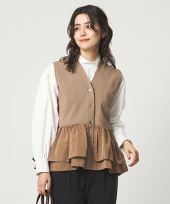 green label relaxing / グリーンレーベル リラクシング ベスト | フリル ドッキング ペプラム ニット ジレ ウォッシャブル