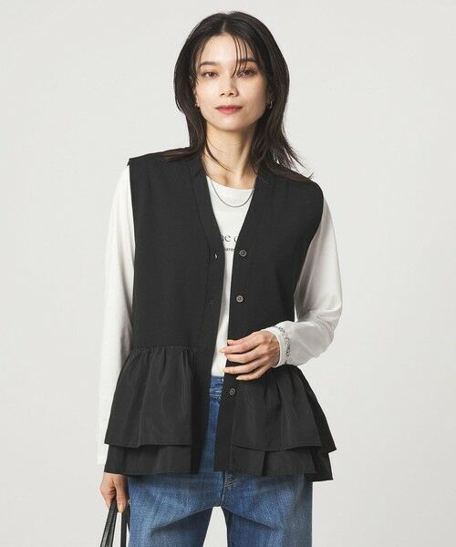 green label relaxing / グリーンレーベル リラクシング ベスト | フリル ドッキング ペプラム ニット ジレ ウォッシャブル | 詳細1