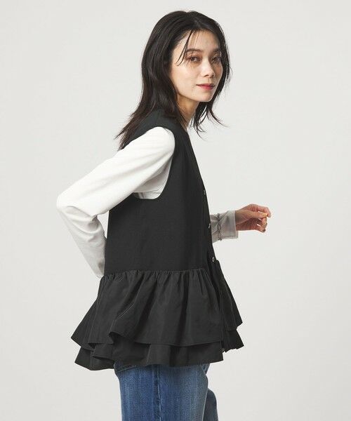 green label relaxing / グリーンレーベル リラクシング ベスト | フリル ドッキング ペプラム ニット ジレ ウォッシャブル | 詳細3