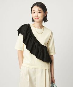 green label relaxing / グリーンレーベル リラクシング ニット・セーター | フリル ドッキング 5分袖 ニット プルオーバー ウォッシャブル