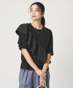 green label relaxing / グリーンレーベル リラクシング ニット・セーター | フリル ドッキング 5分袖 ニット プルオーバー ウォッシャブル