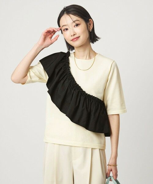 green label relaxing / グリーンレーベル リラクシング ニット・セーター | フリル ドッキング 5分袖 ニット プルオーバー ウォッシャブル | 詳細1