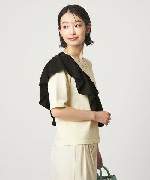 green label relaxing / グリーンレーベル リラクシング ニット・セーター | フリル ドッキング 5分袖 ニット プルオーバー ウォッシャブル | 詳細4