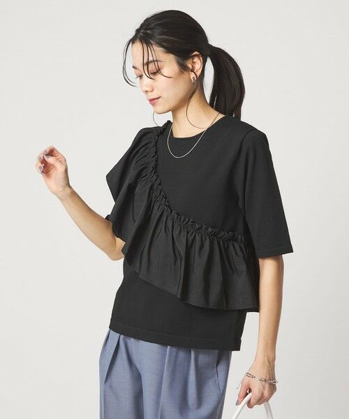 green label relaxing / グリーンレーベル リラクシング ニット・セーター | フリル ドッキング 5分袖 ニット プルオーバー ウォッシャブル | 詳細10