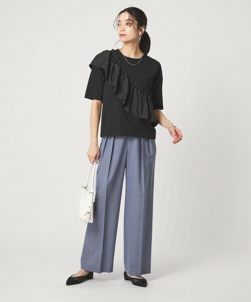 green label relaxing / グリーンレーベル リラクシング ニット・セーター | フリル ドッキング 5分袖 ニット プルオーバー ウォッシャブル | 詳細12