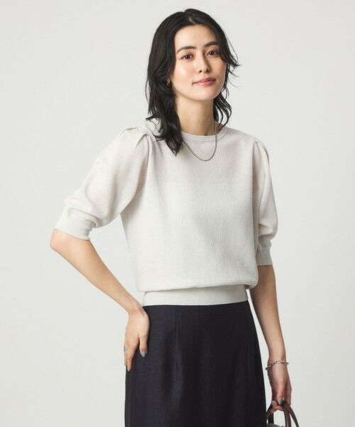 green label relaxing / グリーンレーベル リラクシング ニット・セーター | ハニカム タック スリーブ プルオーバー ニット（LT.GRAY）
