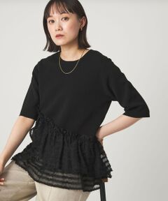 green label relaxing / グリーンレーベル リラクシング ニット・セーター | ドッキング ペプラム ショートスリーブ ニット プルオーバー ウォッシャブル