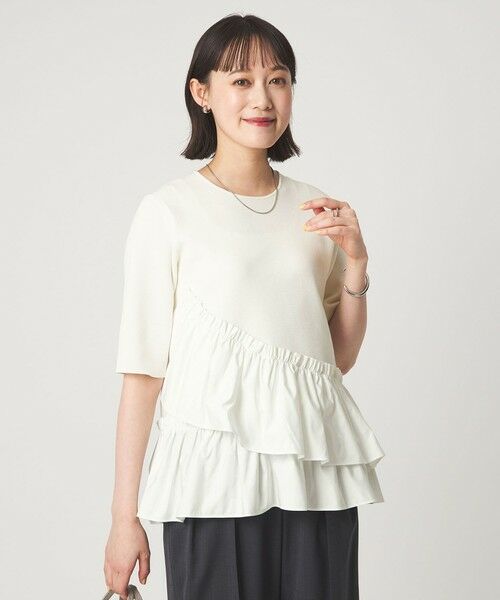 green label relaxing / グリーンレーベル リラクシング ニット・セーター | ドッキング ペプラム ショートスリーブ ニット プルオーバー ウォッシャブル | 詳細1