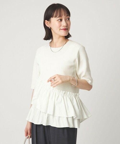 green label relaxing / グリーンレーベル リラクシング ニット・セーター | ドッキング ペプラム ショートスリーブ ニット プルオーバー ウォッシャブル | 詳細2