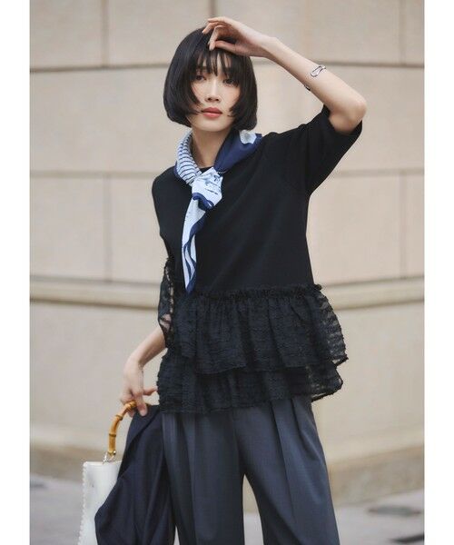 green label relaxing / グリーンレーベル リラクシング ニット・セーター | ドッキング ペプラム ショートスリーブ ニット プルオーバー ウォッシャブル | 詳細20