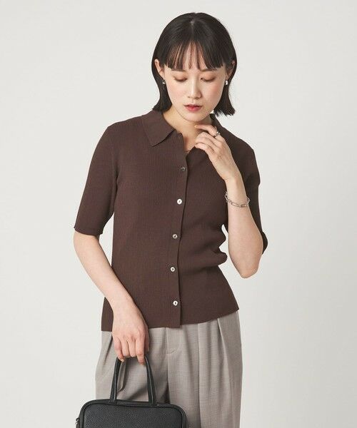 green label relaxing / グリーンレーベル リラクシング ニット・セーター | HIYOKE エリツキ リブ ニット マシンウォッシャブル UVカット 遮熱（DK.BROWN）