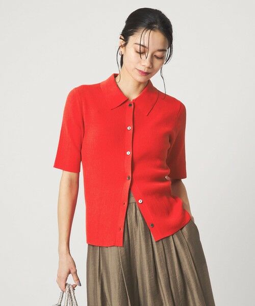 green label relaxing / グリーンレーベル リラクシング ニット・セーター | HIYOKE エリツキ リブ ニット マシンウォッシャブル UVカット 遮熱（RED）