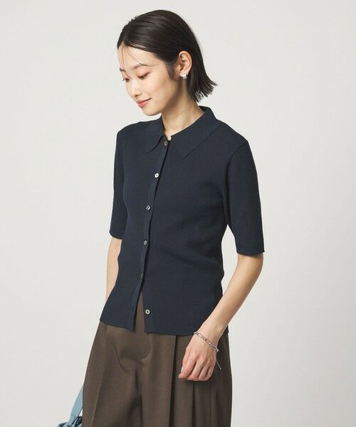 green label relaxing / グリーンレーベル リラクシング ニット・セーター | HIYOKE エリツキ リブ ニット マシンウォッシャブル UVカット 遮熱（NAVY）