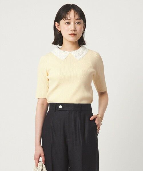 green label relaxing / グリーンレーベル リラクシング ニット・セーター | リブ エリレース 2WAY 5分袖 ニット プルオーバー | 詳細1