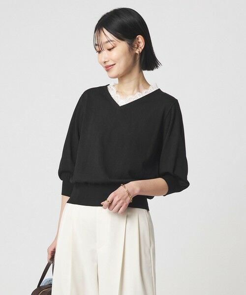 green label relaxing / グリーンレーベル リラクシング ニット・セーター | レース Vネック プルオーバー ニット | 詳細1