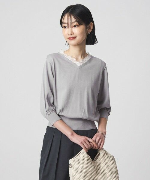 green label relaxing / グリーンレーベル リラクシング ニット・セーター | レース Vネック プルオーバー ニット | 詳細6