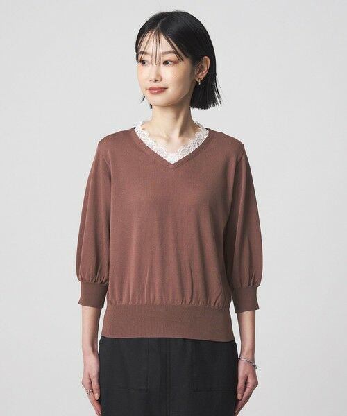 green label relaxing / グリーンレーベル リラクシング ニット・セーター | レース Vネック プルオーバー ニット | 詳細14