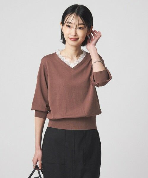 green label relaxing / グリーンレーベル リラクシング ニット・セーター | レース Vネック プルオーバー ニット | 詳細10