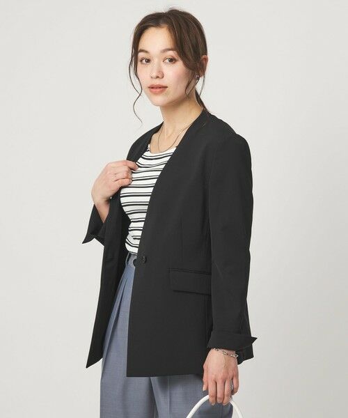 green label relaxing / グリーンレーベル リラクシング ノーカラージャケット | ［size SHORTあり］サラフール ノーラペル ジャケット ストレッチ 接触冷感 UVカット | 詳細1