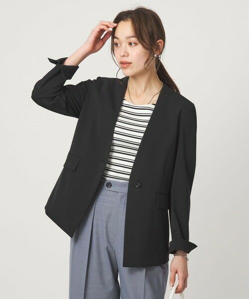 green label relaxing / グリーンレーベル リラクシング ノーカラージャケット | ［size SHORTあり］サラフール ノーラペル ジャケット ストレッチ 接触冷感 UVカット（BLACK）