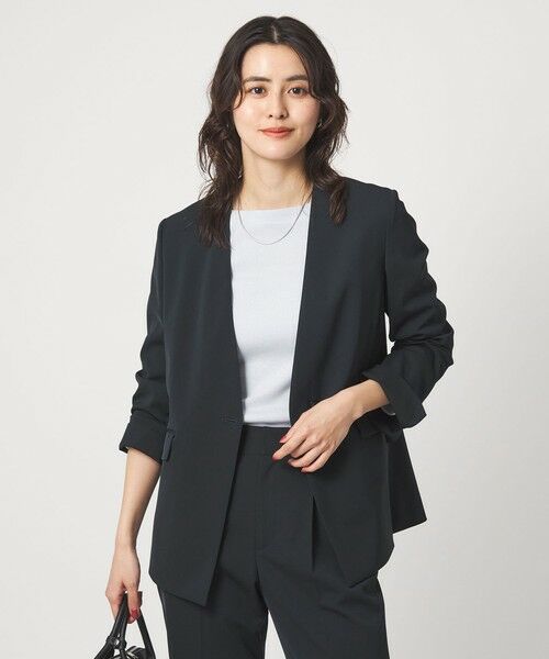 green label relaxing / グリーンレーベル リラクシング ノーカラージャケット | ［size SHORTあり］サラフール ノーラペル ジャケット ストレッチ 接触冷感 UVカット | 詳細20