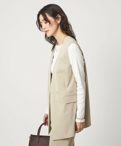 green label relaxing / グリーンレーベル リラクシング ノーカラージャケット | ［size SHORTあり］サラフール ノーラペル ジレ ストレッチ UVカット | 詳細1