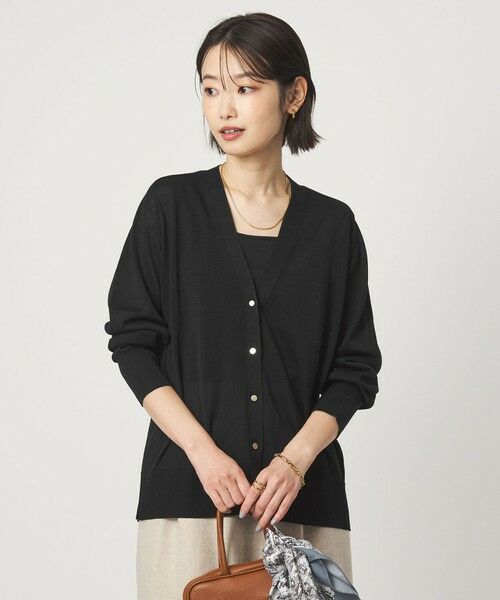 green label relaxing / グリーンレーベル リラクシング カーディガン・ボレロ | シャーリー Vネック ニット カーディガン ウォッシャブル（BLACK）