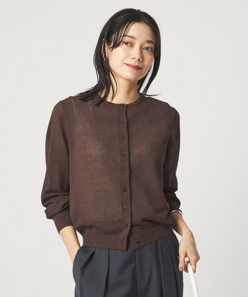 green label relaxing / グリーンレーベル リラクシング カーディガン・ボレロ | ハニカム クロップド ニット カーディガン（DK.BROWN）