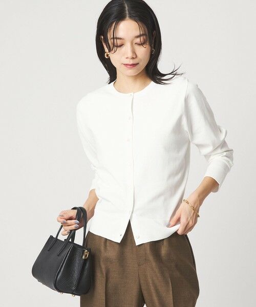 green label relaxing / グリーンレーベル リラクシング カーディガン・ボレロ | HIYOKE クルーネック ニット カーディガン マシンウォッシャブル 接触冷感 UVカット 遮熱（WHITE）