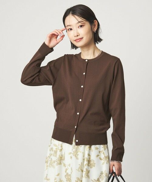 green label relaxing / グリーンレーベル リラクシング カーディガン・ボレロ | HIYOKE クルーネック ニット カーディガン マシンウォッシャブル 接触冷感 UVカット 遮熱（DK.BROWN）