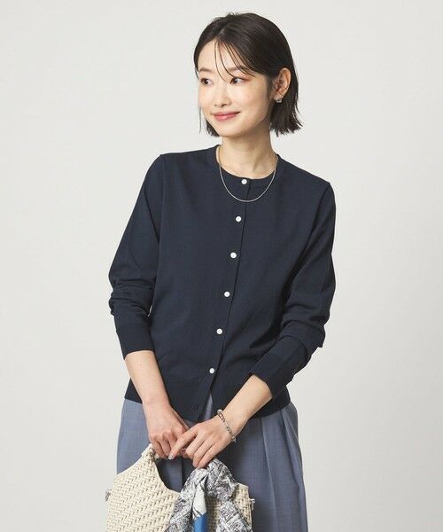 green label relaxing / グリーンレーベル リラクシング カーディガン・ボレロ | HIYOKE クルーネック ニット カーディガン マシンウォッシャブル 接触冷感 UVカット 遮熱（NAVY）