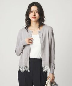 green label relaxing / グリーンレーベル リラクシング カーディガン・ボレロ | 裾レース ドッキング ニット カーディガン